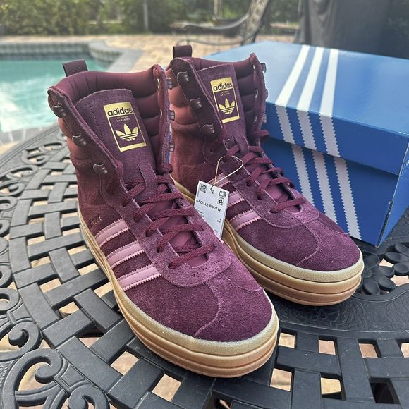 Adidas Gazelle High Boots Maroon Gum Women's Athletic Shoes ID6882